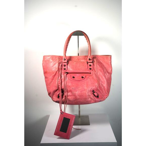 Balenciaga City Pink Leather with Mirror Handbag FREE COA